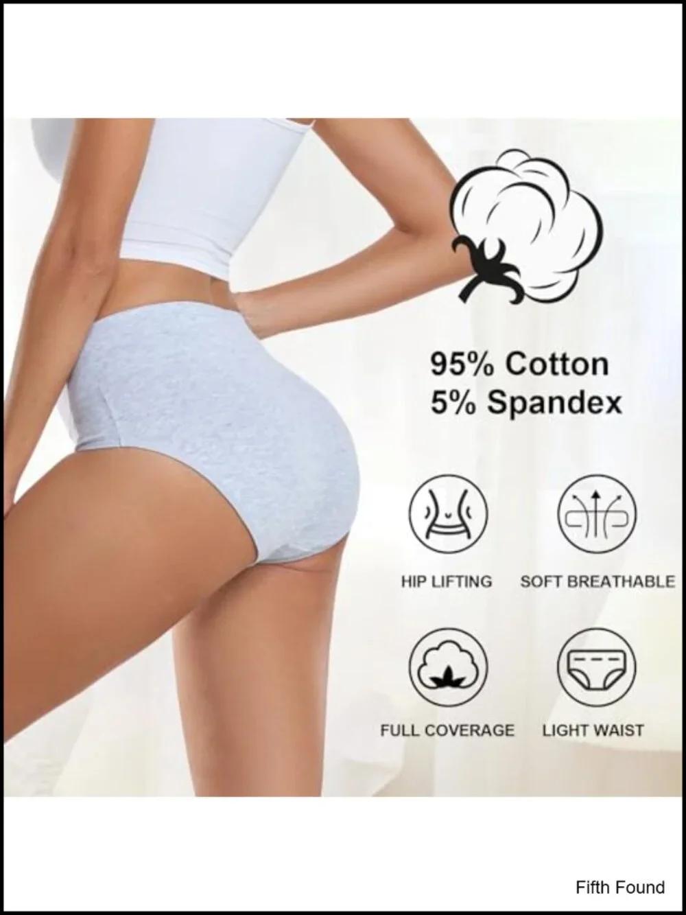 High Waisted Cotton Underwear Soft Breathable Panties Stretch Briefs 5 Pack